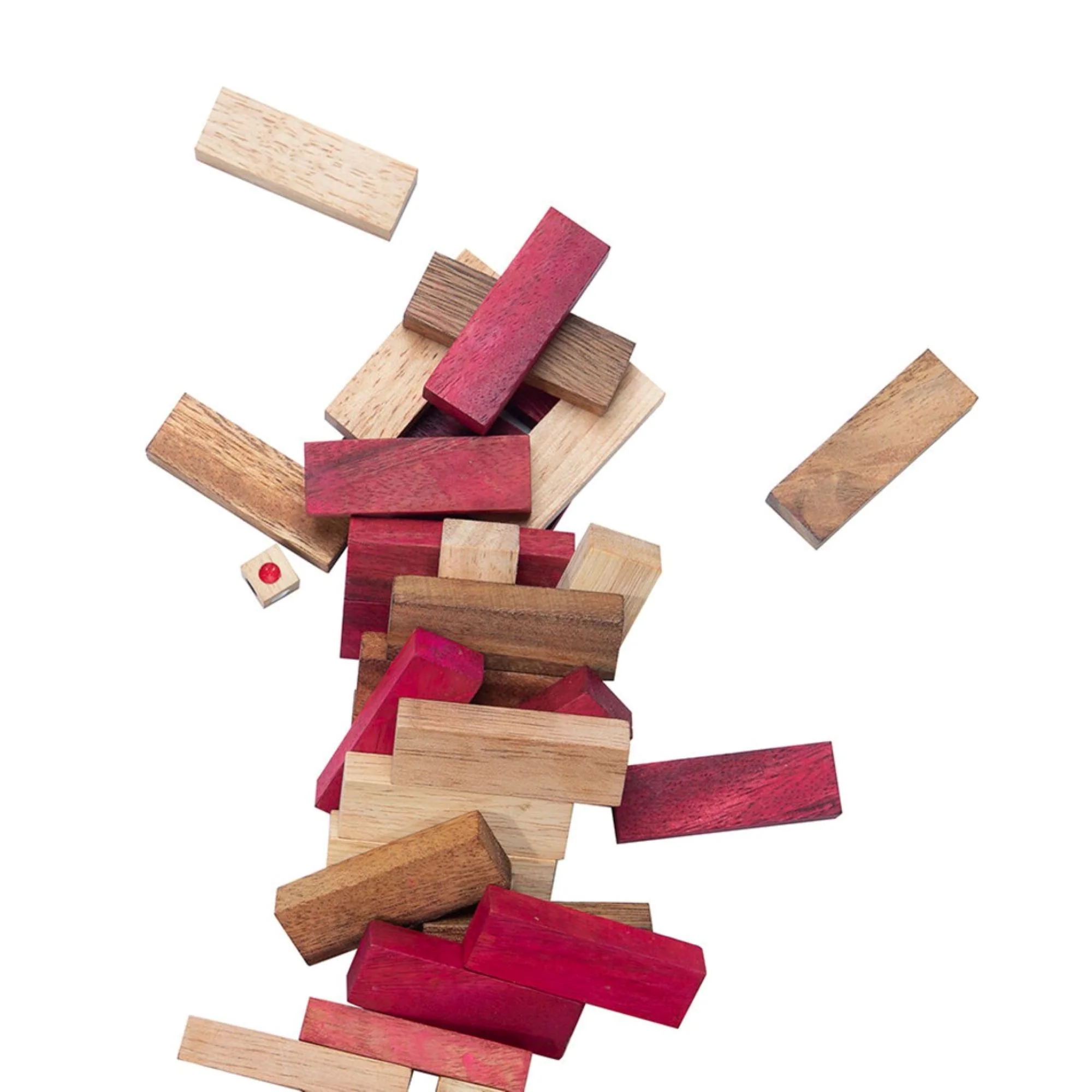 Stacking tumbling blocks wood Red colours balance game with dice play options handmade stacking Fun Board Games Kids Ages 4 to Adults - Image 6