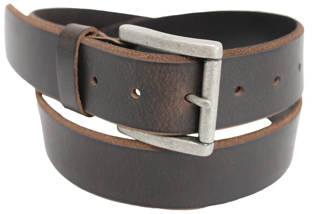 Full Grain Leather Classic Bevelled Edge Jeans Belt. Colour: Brown