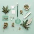 Cannabis rolling paper and materials on a teal background 