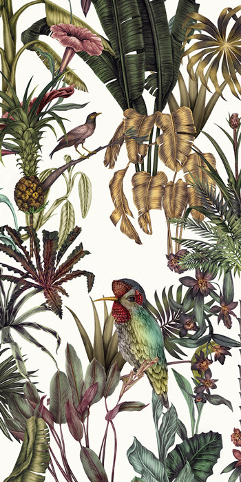 green & white exotic tropical bird wallpaper panels image