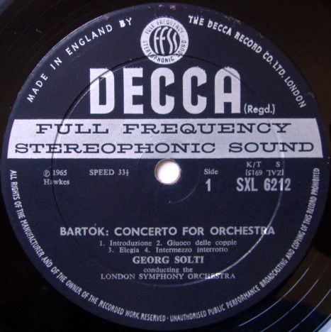 DECCA SXL-WB-ED2 / SOLTI, - Bartok Concerto for Orchest...