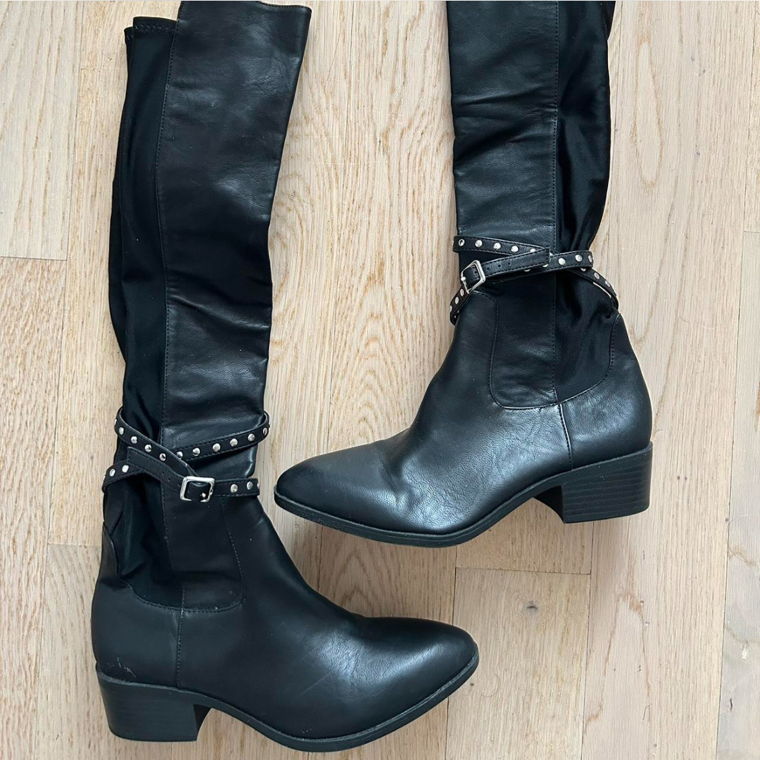 black knew high boots from new look