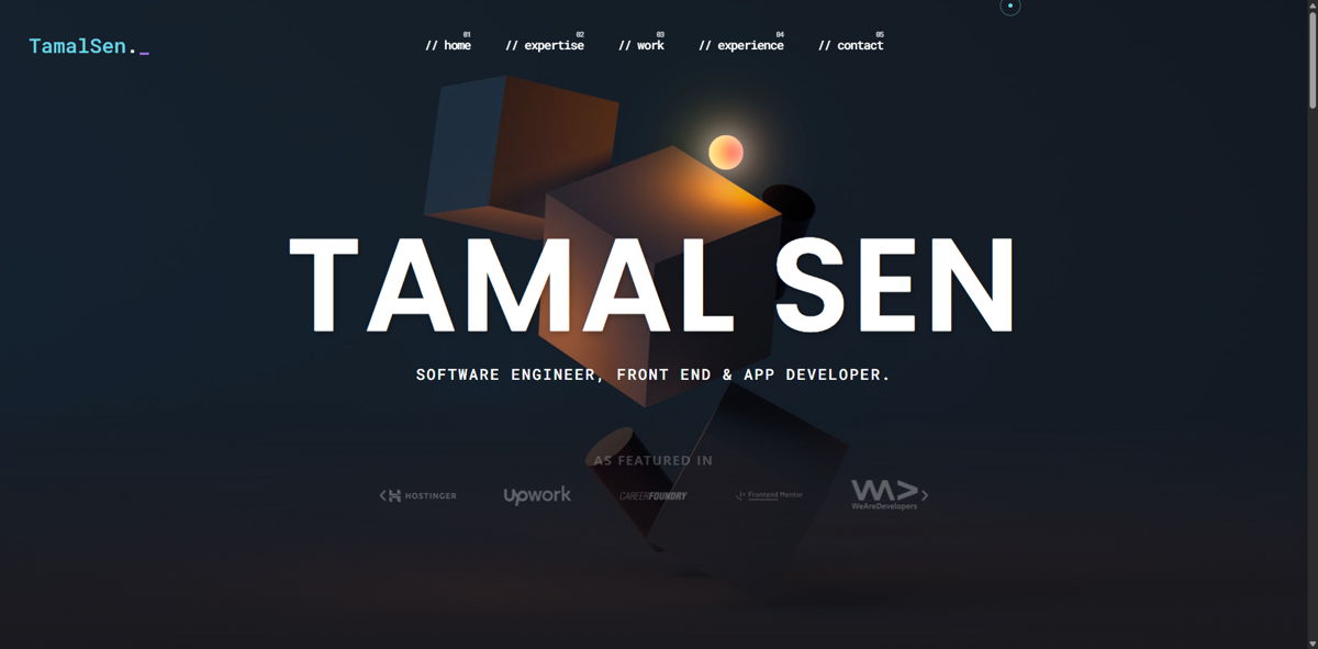 Screenshot of Tamal Sen, from the software engineer portfolios collection.