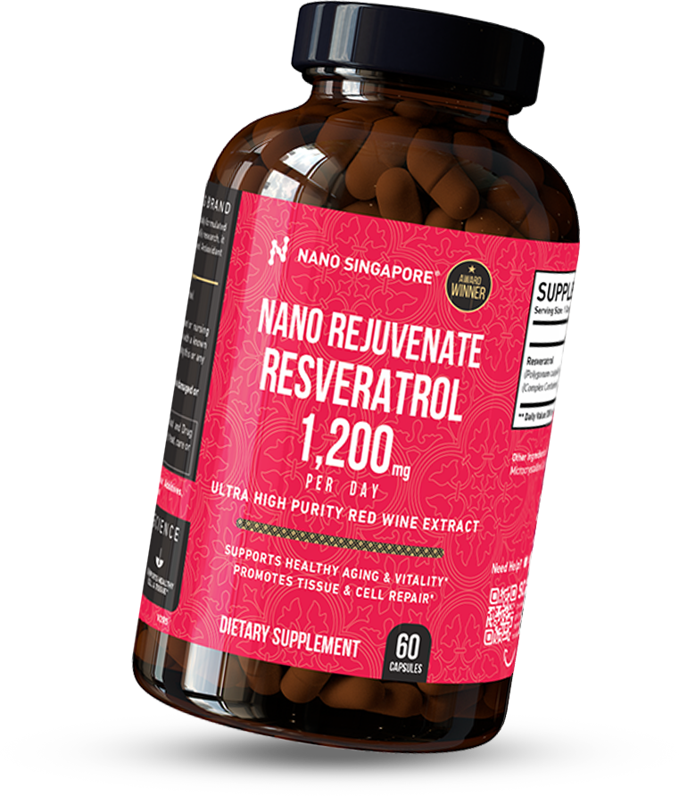 A bottle of nano singapore reveratrol supplement for anti-aging