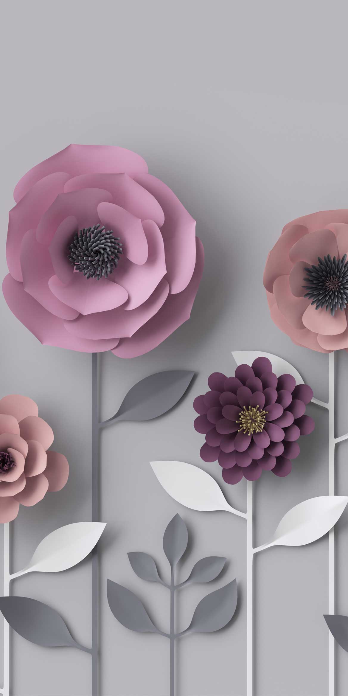 Grey & Pink Fun Paper Flower Wall Mural - Feathr Wallpapers