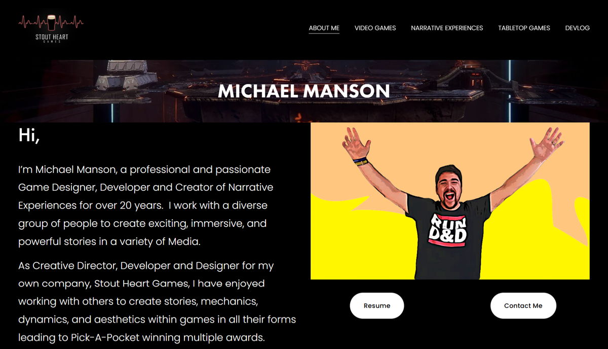 Screenshot of Michael Manson, from the game developer portfolios collection.
