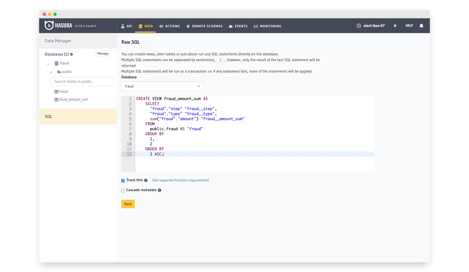 raw sql create view