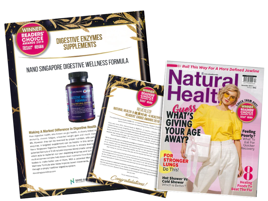 Nano Singapore's best digestive enzyme supplement being awarded Best Digestive Enzyme award by Natural Health
