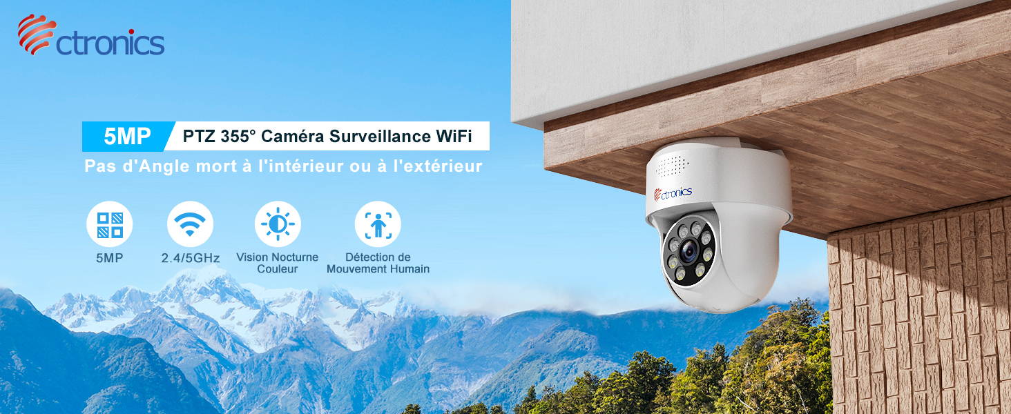 Caméra De Surveillance Extérieure 5G WiFi 5MP - PTZ, Auto-tracking, Vision Nocturne Couleur, étanche IP66