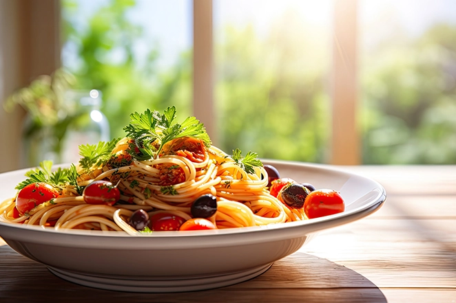 Pâtes italiennes dans une assiette