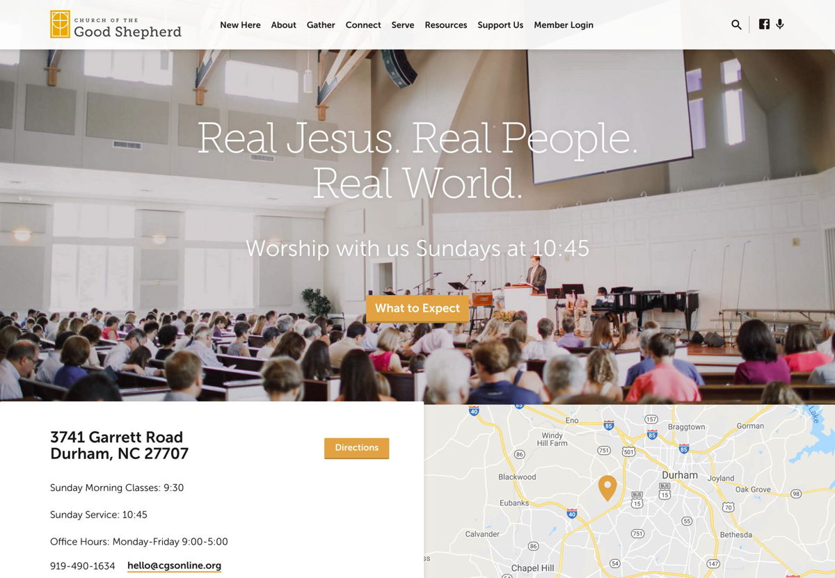 Screenshot of The Church of the Good Shepherd, from the yellow websites collection.