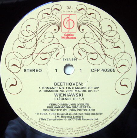 EMI CFP / MENUHIN-PRITCHARD, - Beethoven Romances No.1 ...