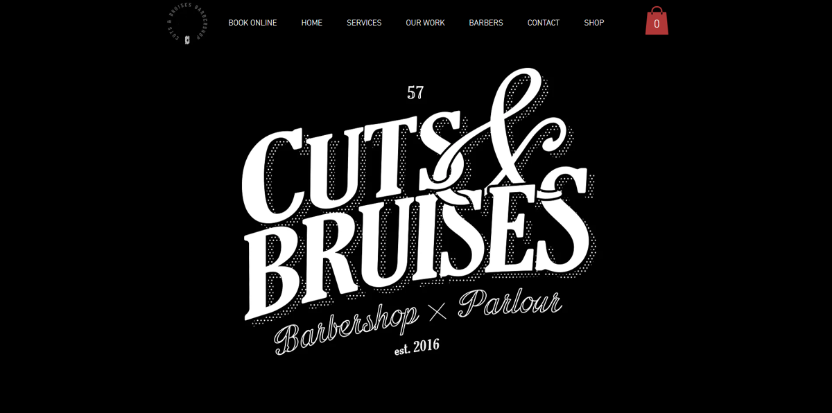 Screenshot of Cuts & Bruises Barbershop, from the barber & barbershop websites collection.