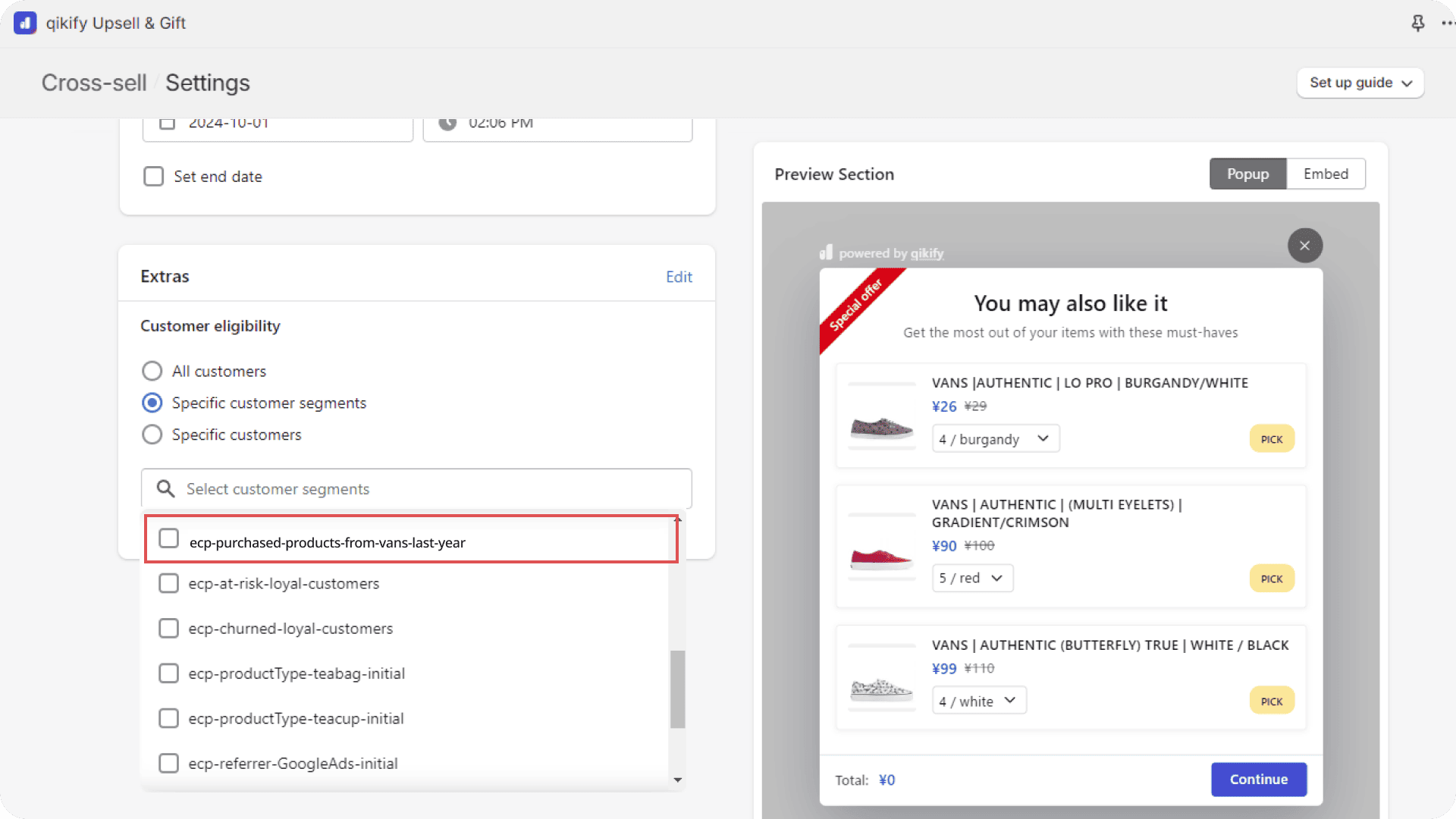 Qikify select customer segments