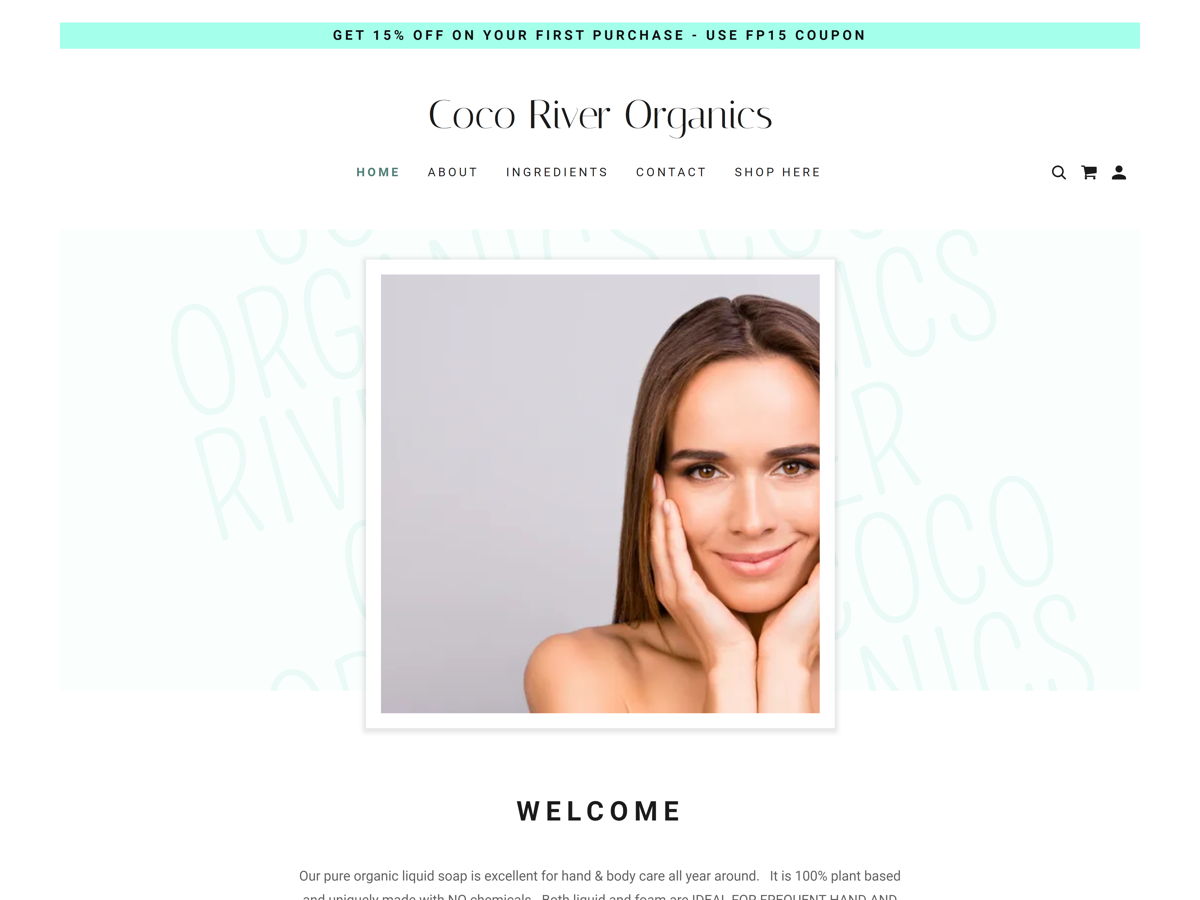 Screenshot of Coco River Organics, from the godaddy websites collection.