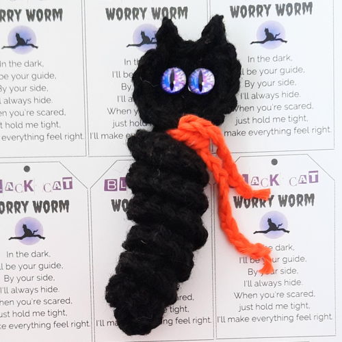 Black Cat Worry Worm Crochet Pattern