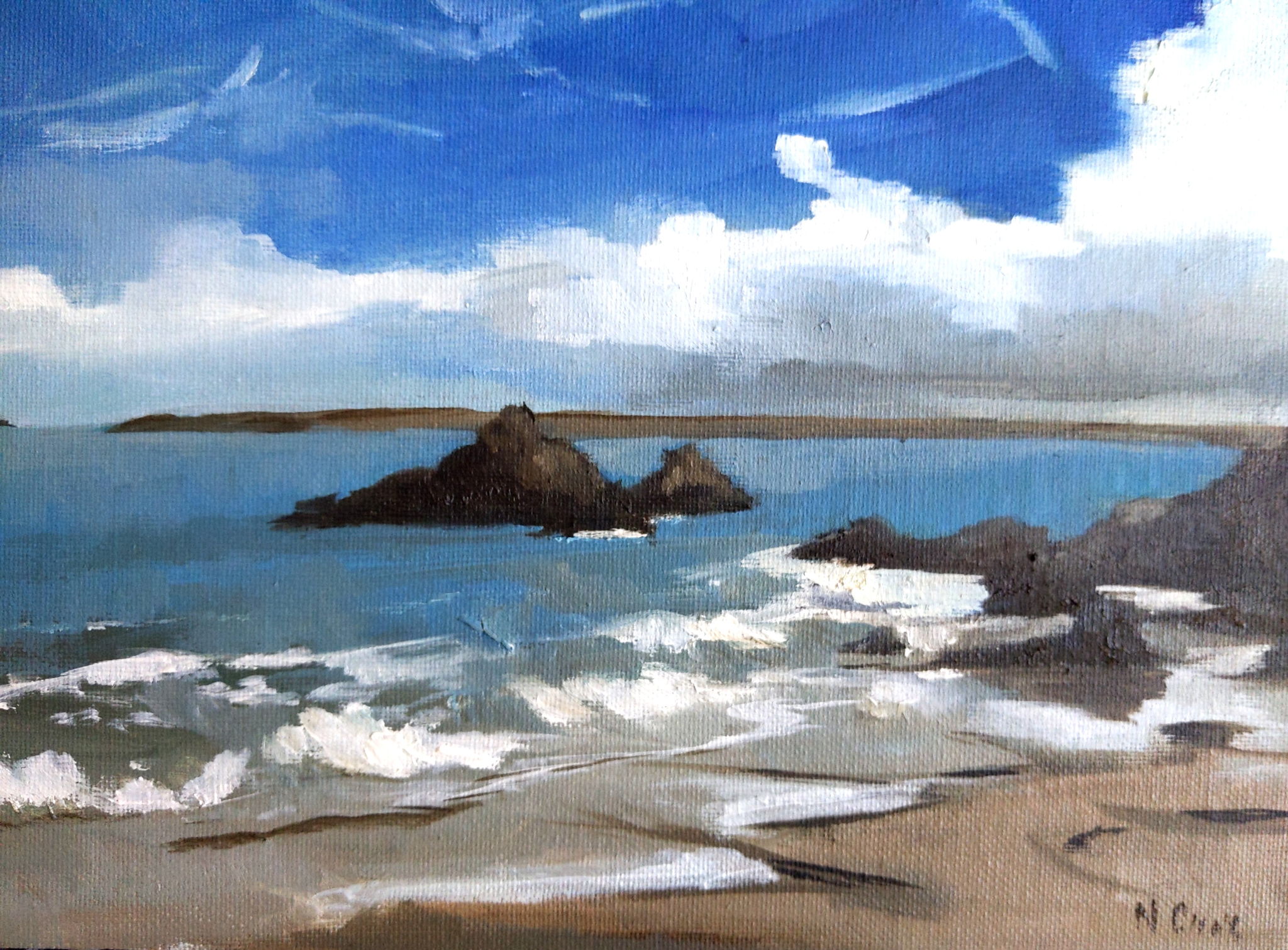 painting of st ives beach and skies 