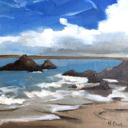 painting of st ives beach and skies 