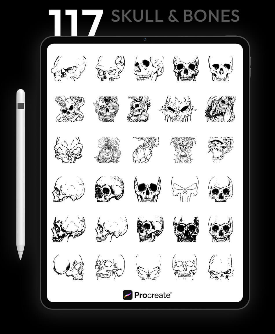 image of skull flash tattoos displayed on an iPad