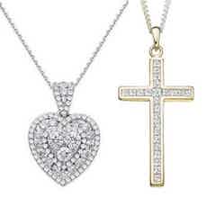Diamond hearts and diamond cross pendants