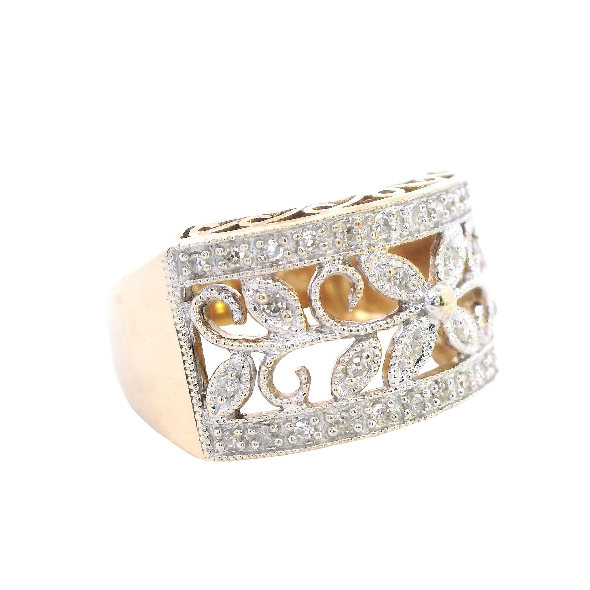 9ct Yellow Gold Diamond Filigree Floral Ring - Image 3