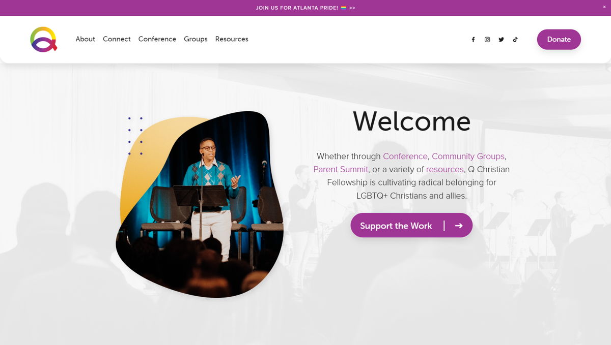 Screenshot of Q Christian Fellowship, from the purple websites collection.