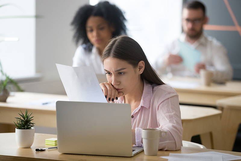 Woman concentrating on work