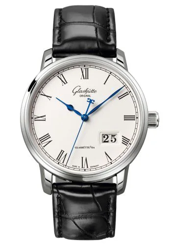 Senator Panorama Date Stainless Steel / Silver / Alligator / Folding