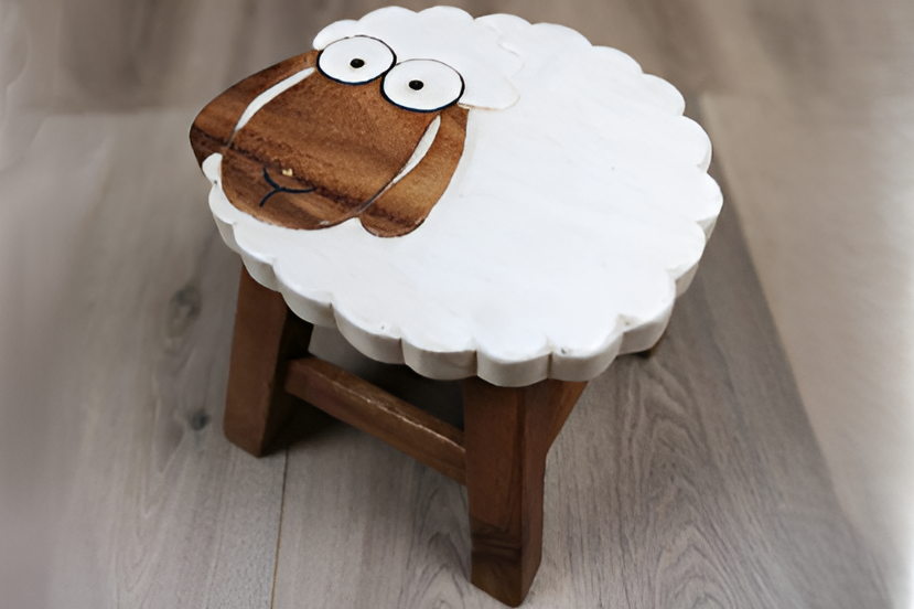 Kids Chair Wooden Stool Animal SHEEP Theme Children’s Chair and Toddlers Stepping Stool
