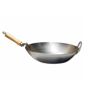 Flat Bottom, 14 inch, Carbon Steel Wok With Metal Side Handle