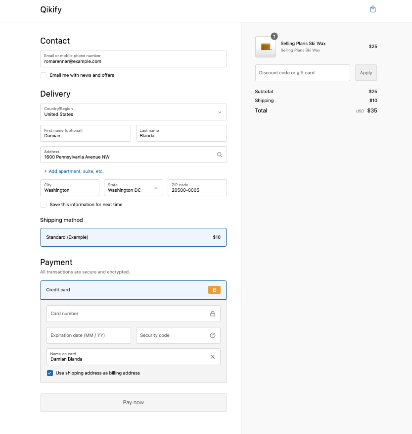 default Shopify one-page checkout