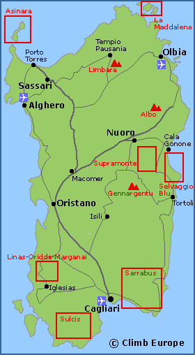 Map of Sardinia’s main mountain ranges and National Parks