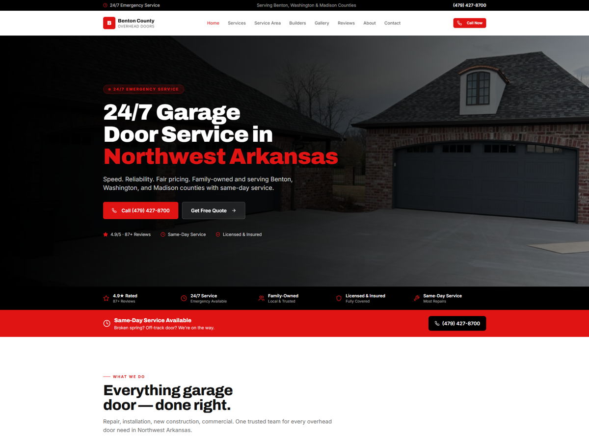 Screenshot of Benton County Overhead Doors, from the base44 websites collection.