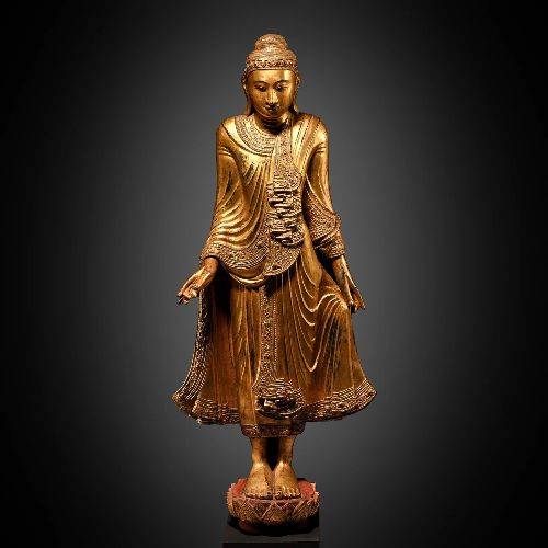 Standing antique Burmese Mandalay Buddha Statue