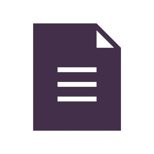 Icon of a dark purple document with three centered white horizontal lines representing text, symbolizing a file or written content.