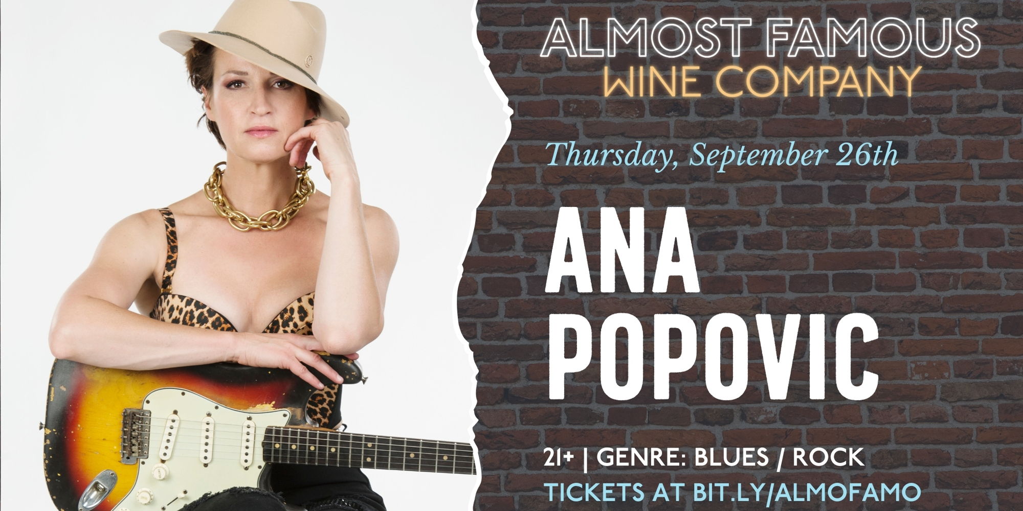 Acclaimed, chart-topping blues rock guitarist Ana Popovic at Almost Famous (Thursday) promotional image
