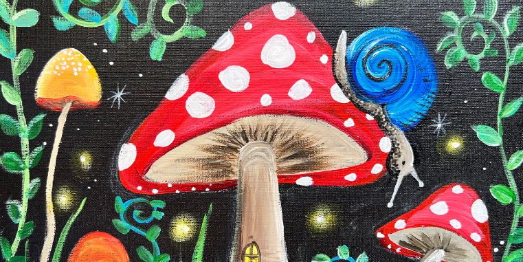 Paint & Sip @ Estuary Beans & Barley: Whimsical Mushroom Landscape ($37pp) promotional image