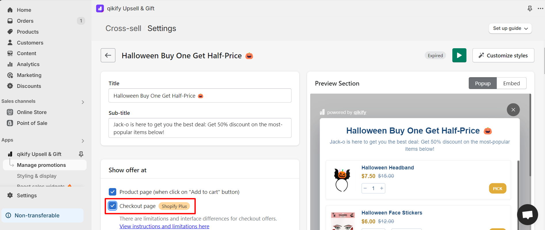 Upsell Checkout BOGO offer details
