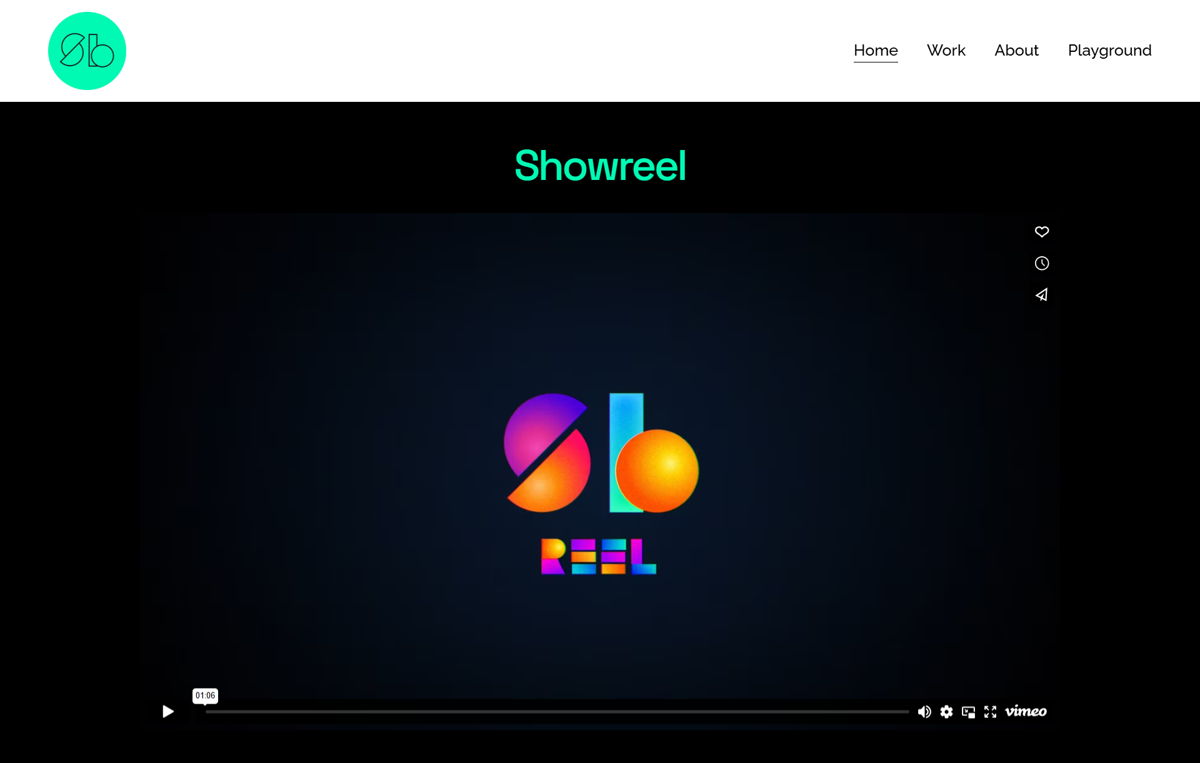 Screenshot of Sam Burton, from the motion design portfolios collection.