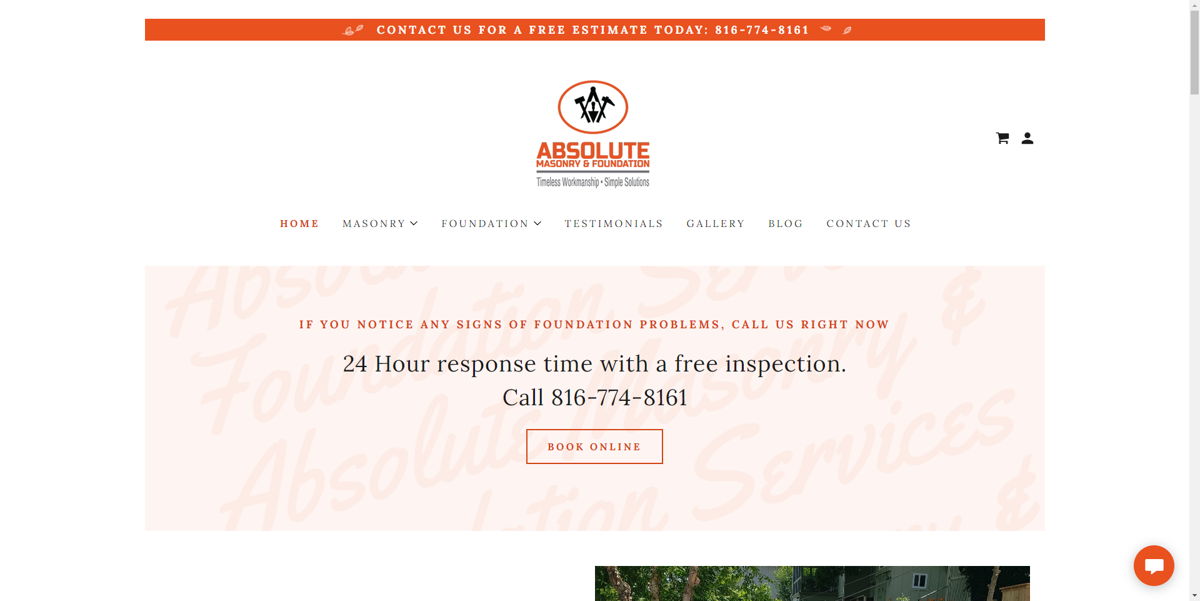 Screenshot of Absolute Masonry and Foundation Services, from the contractor websites collection.