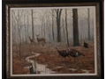 Wild Turkey and Deer One of a Kind Oil Painting by N. C. Miller