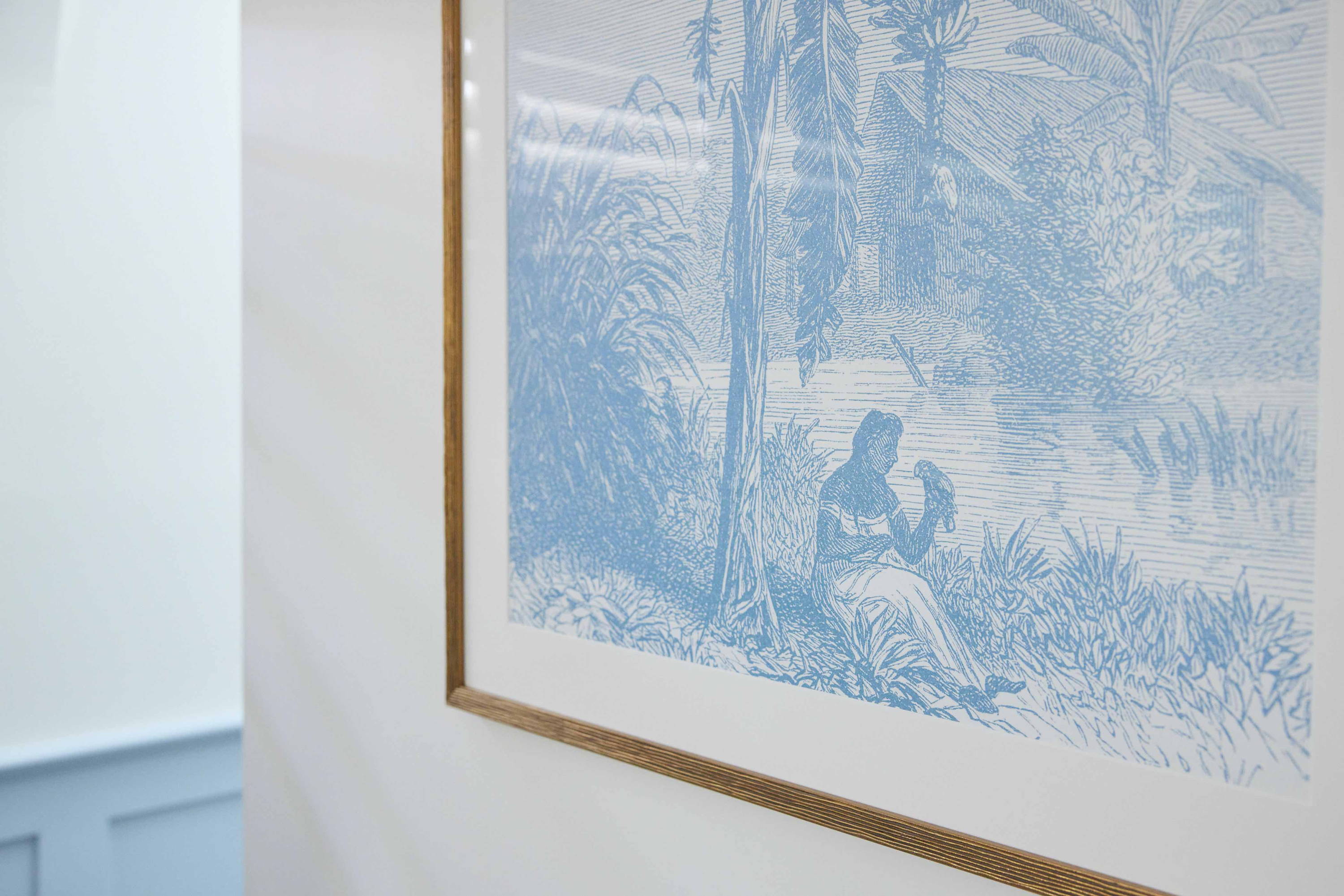 Framed Print in Kirsty and Jesse's The Block Guest Bedroom - A close up of a palm tree artwork framed in gold