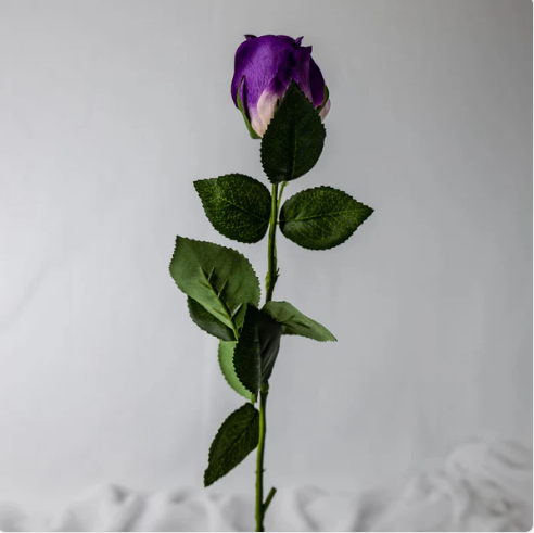 Purple Real Touch Rose Open Bud - Realistic Artificial Flowers - Image 3