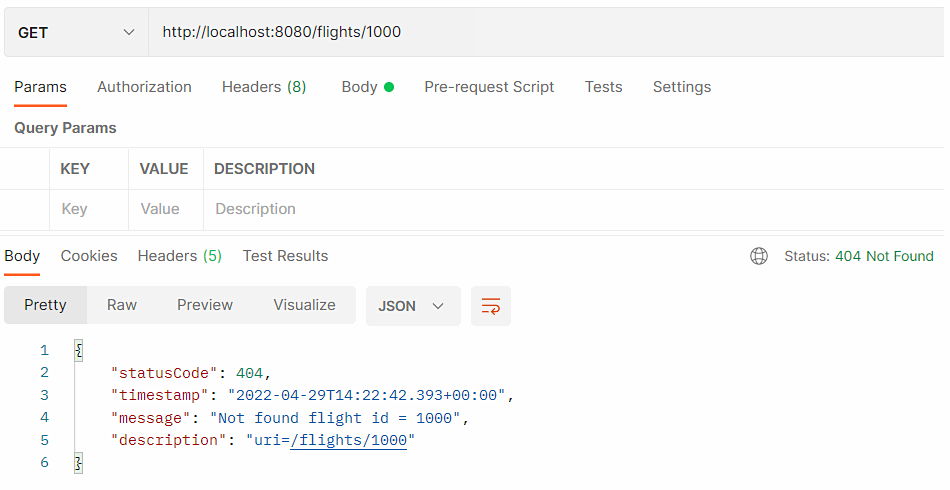 response with flight not found error