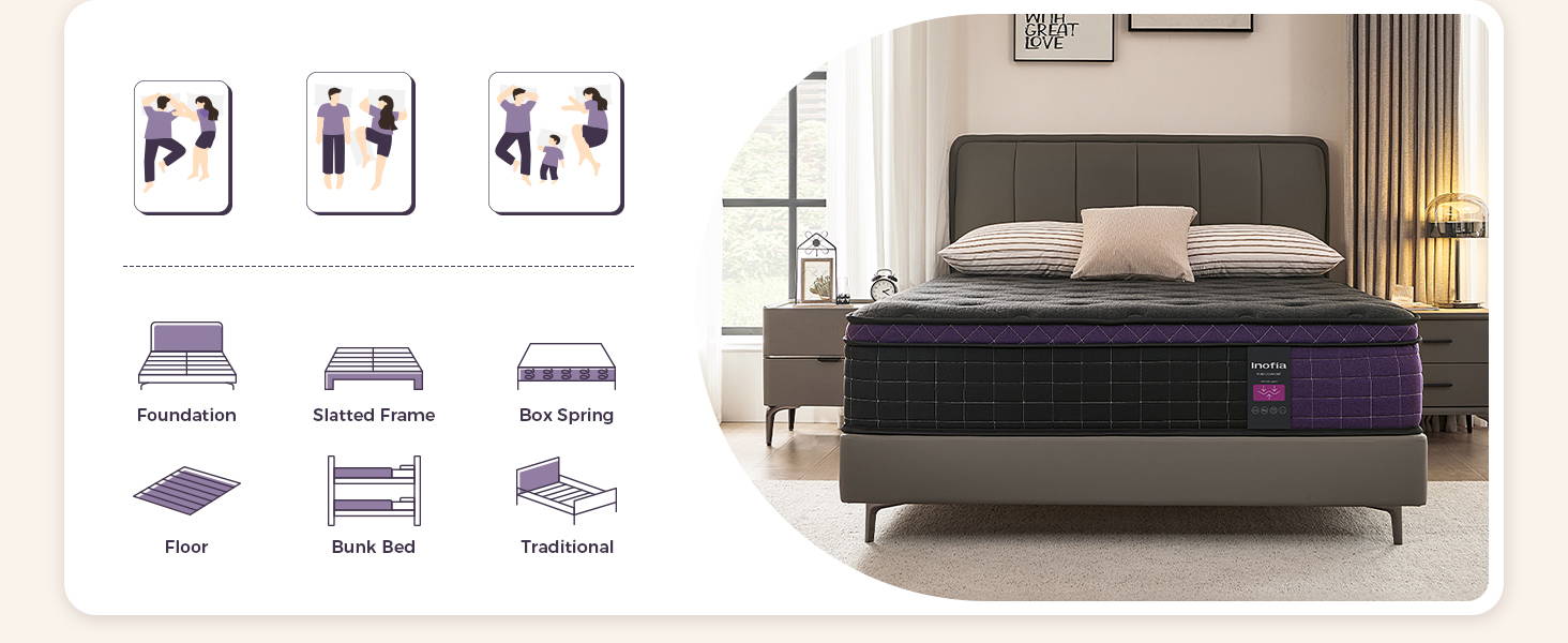 Inofia 12 Inch Cloud-Lux Memory Foam Mattress with Pocket Sprung Medium Firm with Tencel Fabric Fire Resistant Barrier Pressure Relieving OEKO-TEX Certified