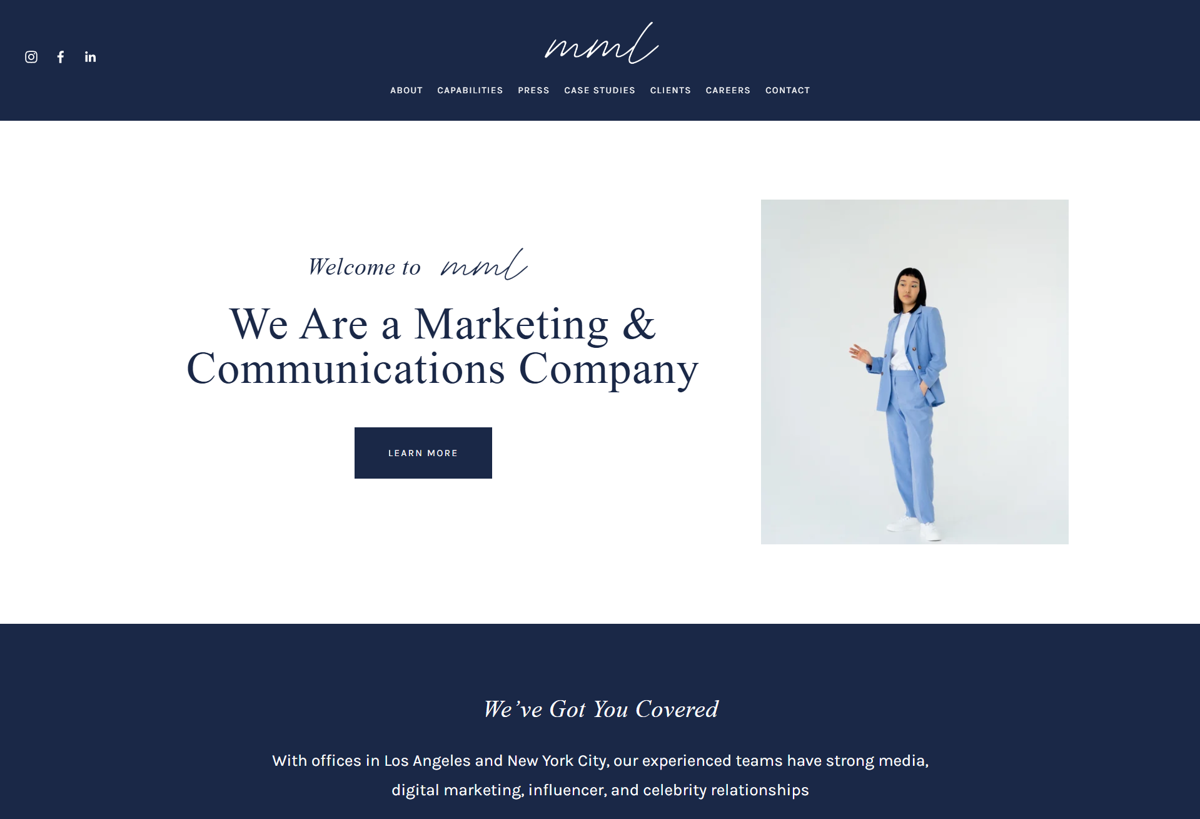 Screenshot of mml pr, from the pr portfolios & websites collection.