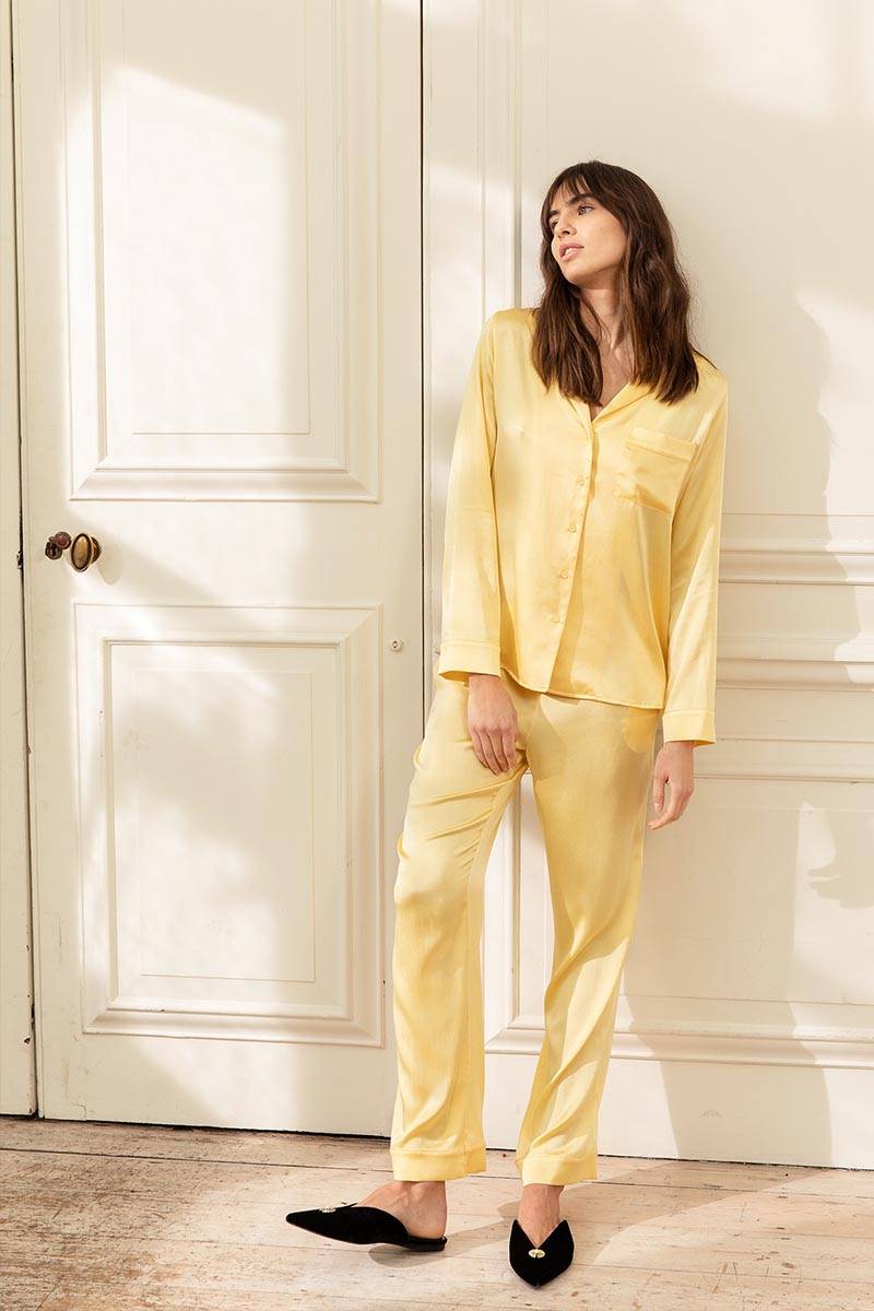 YOLKE's Sunshine Yellow Classic Silk Pyjamas is part of the SS21 Core Collection