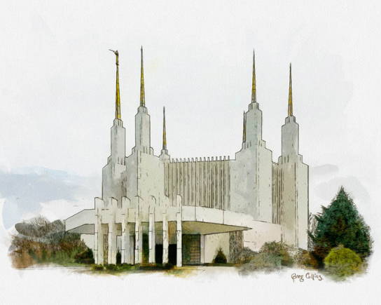 Clear painting of the Washington DC Temple.