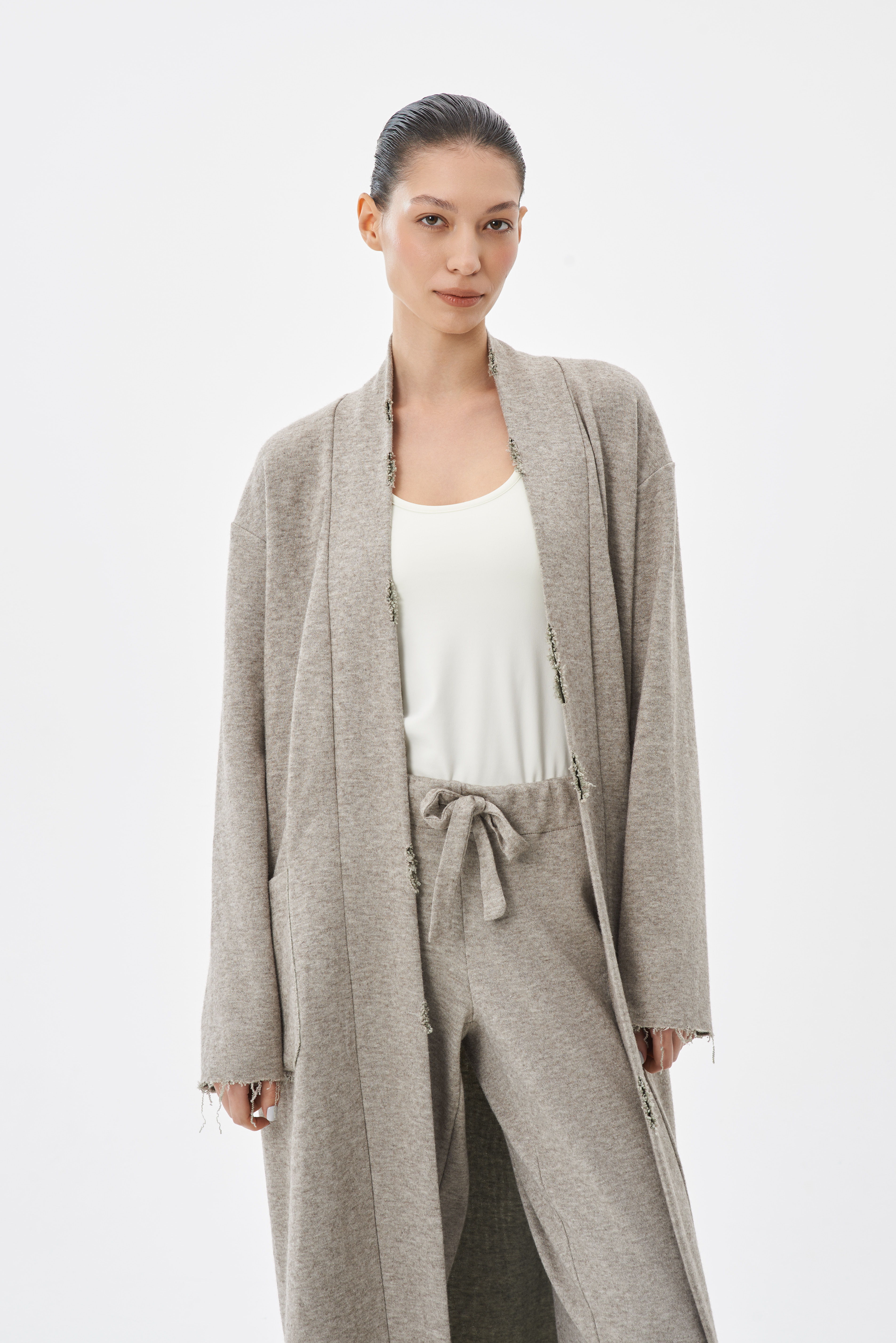 Grey robe coat top