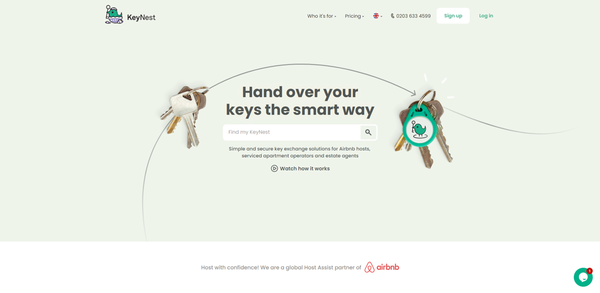 Screenshot of KeyNest, from the startup websites collection.